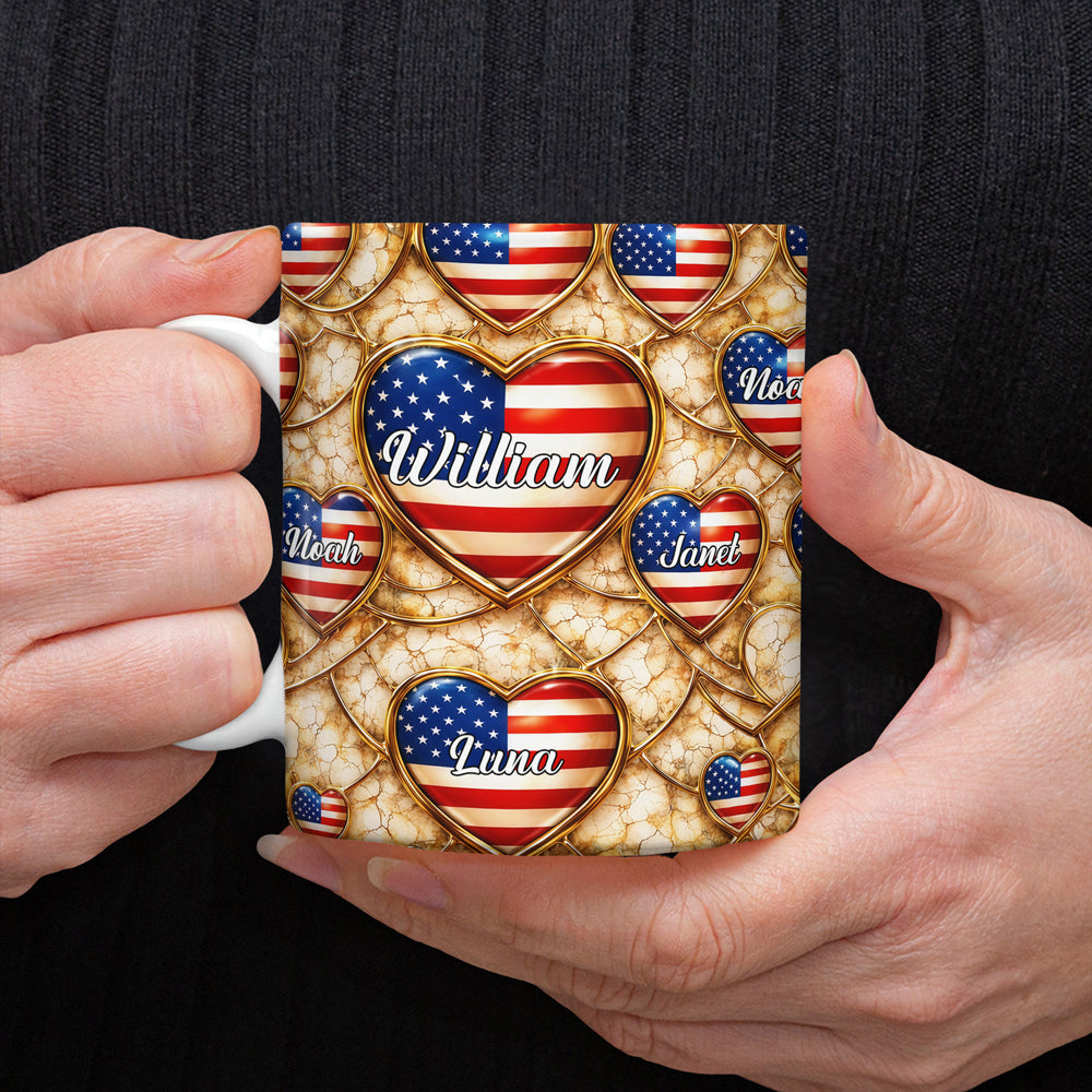 Custom Name American Flag Heart 3D Effect Coffee Mug, Personalized Patriotic Gift TH10 169347