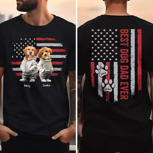 Custom Photo Best Dog Dad, Dog Mom Ever US Flag Back & Front Dark Shirt HA75 892396