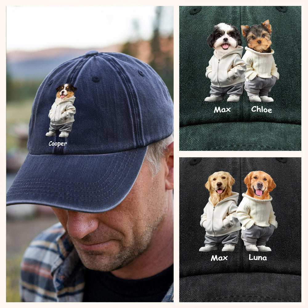 Custom Photo And Name Dog Washed Denim Baseball Cap For Dog Pet Lover HA75 897528