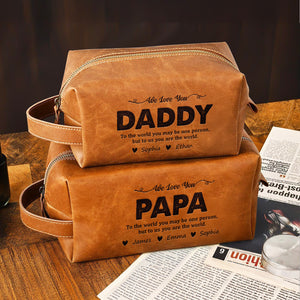 Personalized Daddy To Me You Are The World Engraved Leather Toiletry Bag HO82 894200