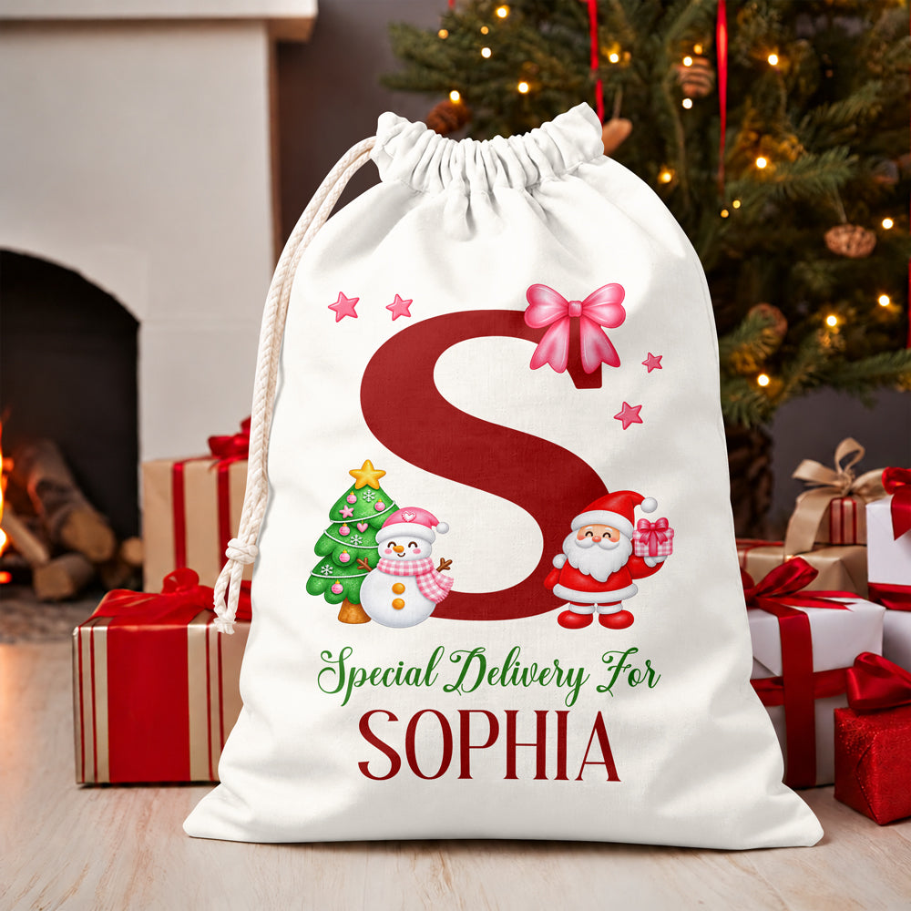 Custom Name Initial Letter Christmas Sacks, Christmas Holiday Gift Bag TH10 171435