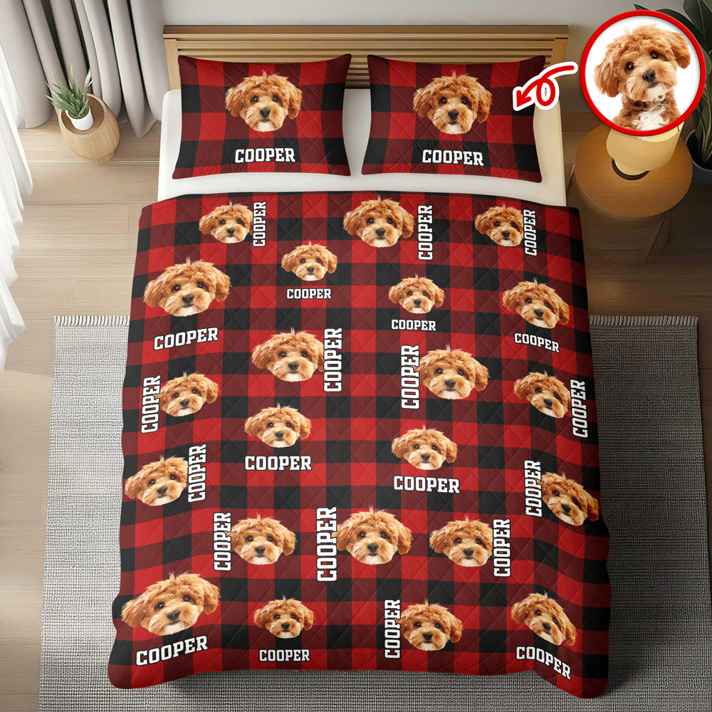 Custom Photo Name Dog Cat Christmas Pattern Quilt Bedding Set LM32 897235