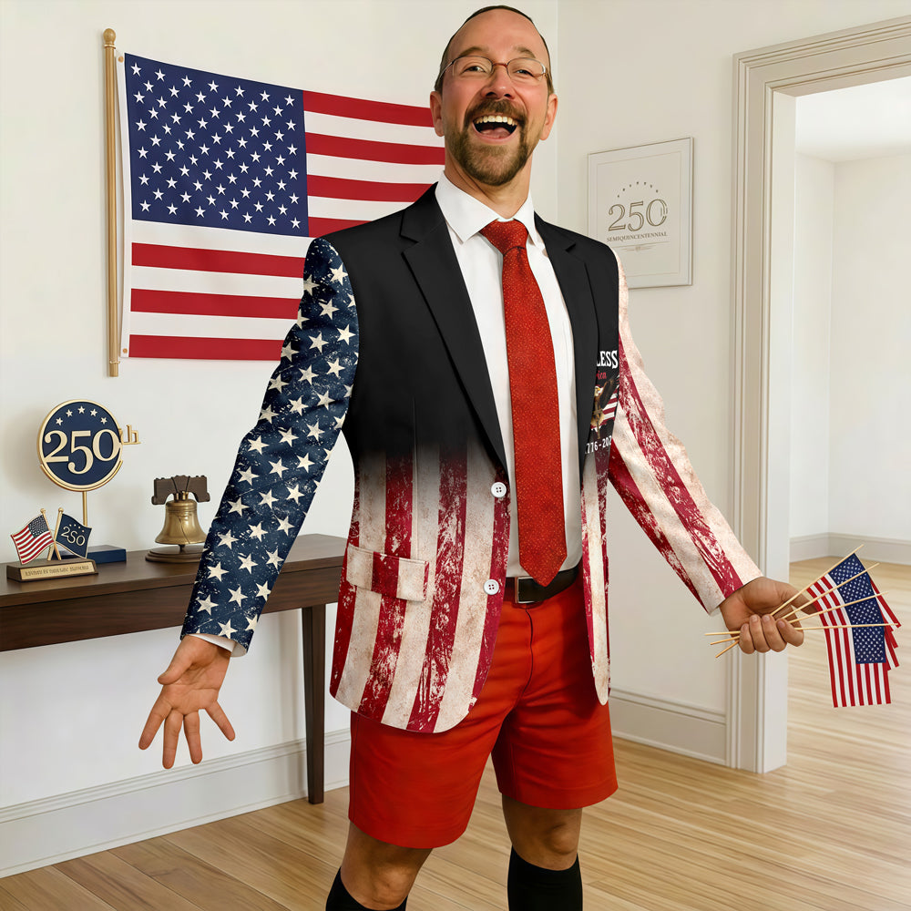 Personalized Patriotic 250th Anniversary God Bless America Eagle 1776–2026 Men's Suit HA75 920146