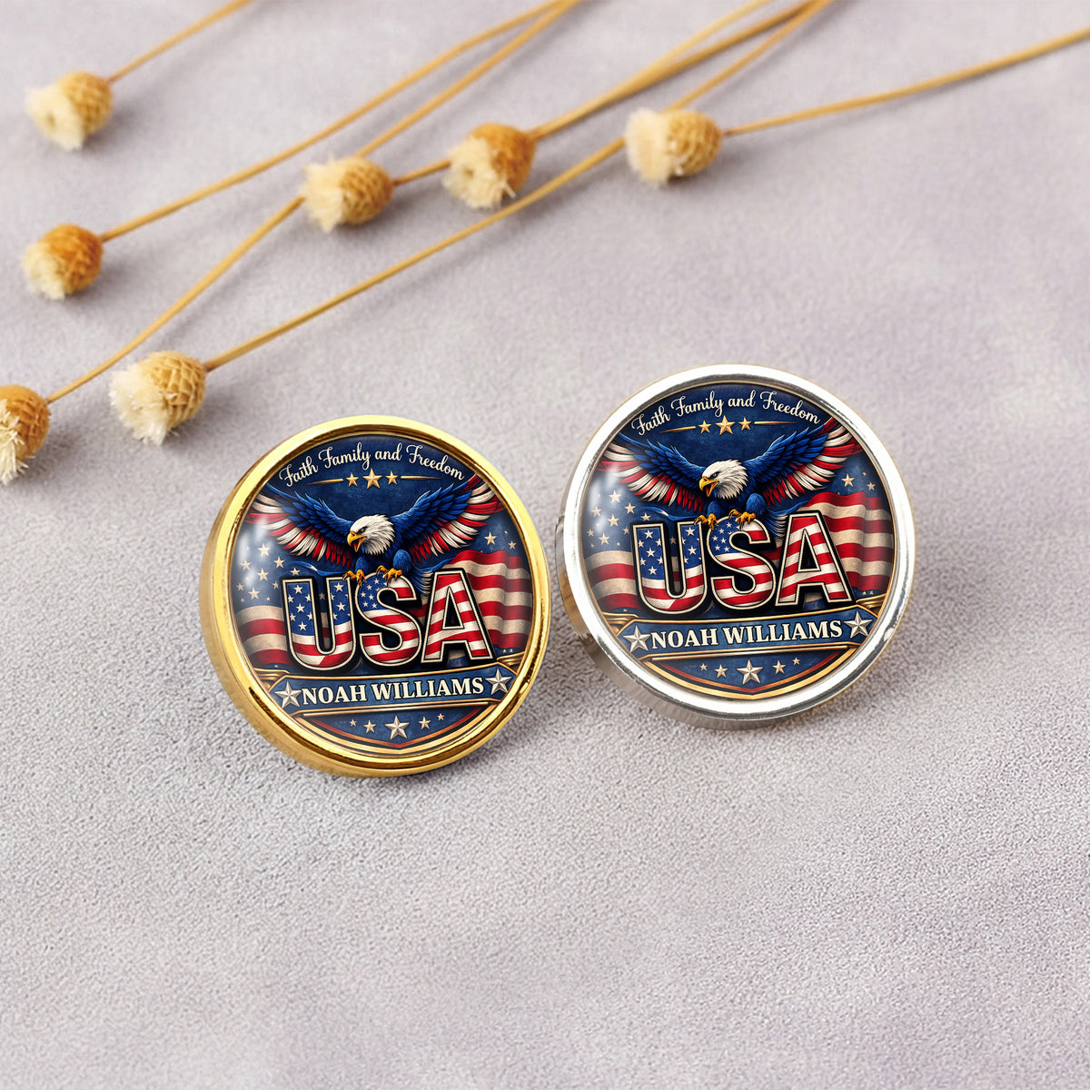 Custom Name Faith Family and Freedom USA Flag Eagle Lapel Pin – Patriotic American Gift LM32 899683