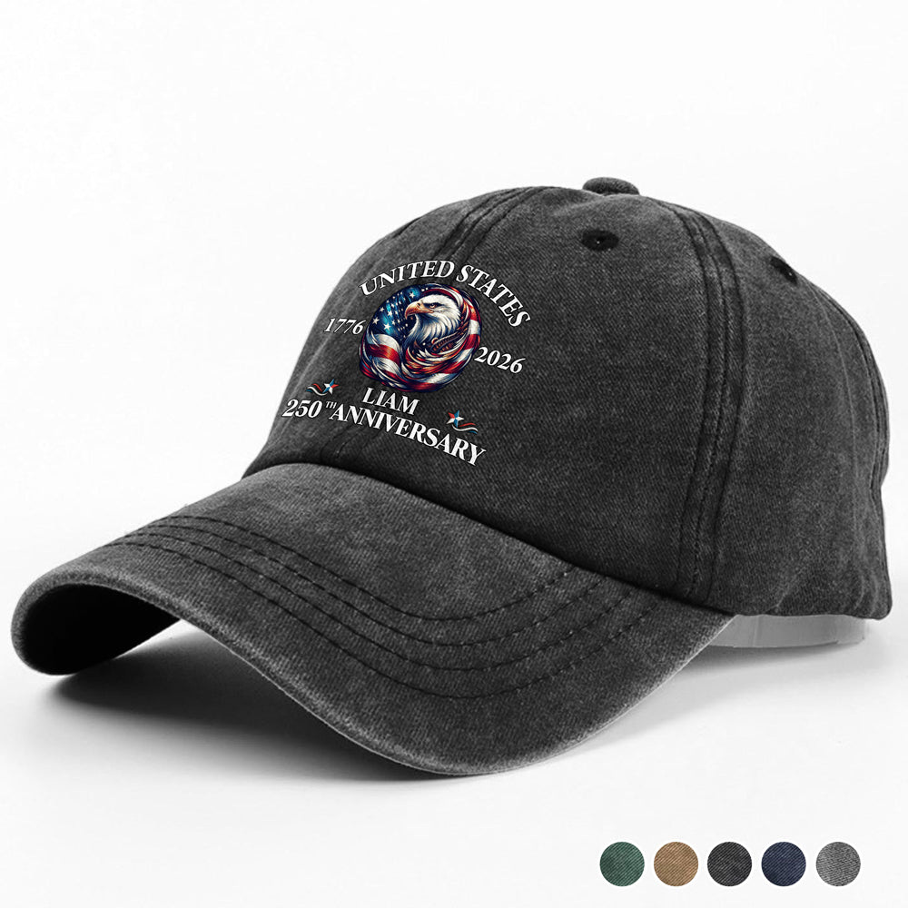 Custom Name America Proud Then And Now Washed Denim Baseball Cap CH07 910548