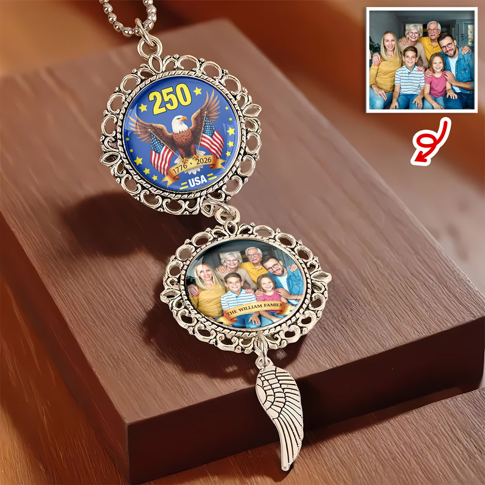 Custom Family Photo American Flag Eagles 250 Car Hanging Ornament With Charm LM32 897809