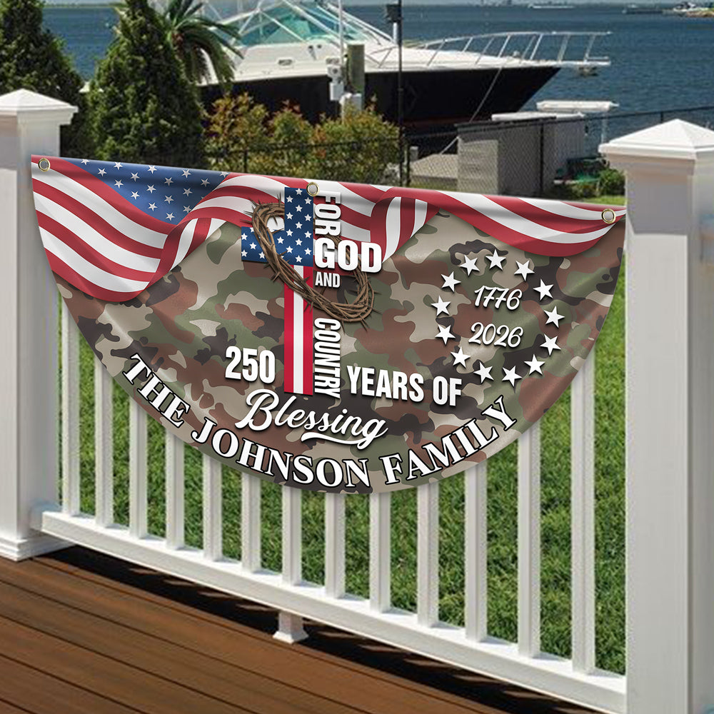 Custom Family Name USA 250th Anniversary 1776–2026 Camo Non-pleated Fan Flag HO82 901506