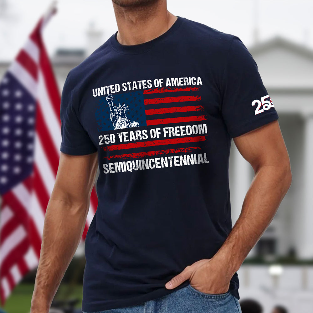 USA 250 Years of Freedom Sleeve Tee Shirt | Semiquincentennial Patriotic Tee HO82 901104
