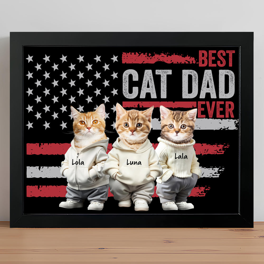 Custom Photo Best Dog Cat Dad Ever US Flag Picture Frame Father's Day Gift HA75 892076