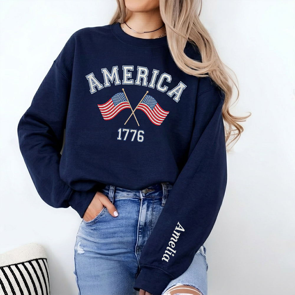 Custom Name America 1776-2026 250th Anniversary Patriotic Sleeve Embroidered Sweatshirt LM32 899495
