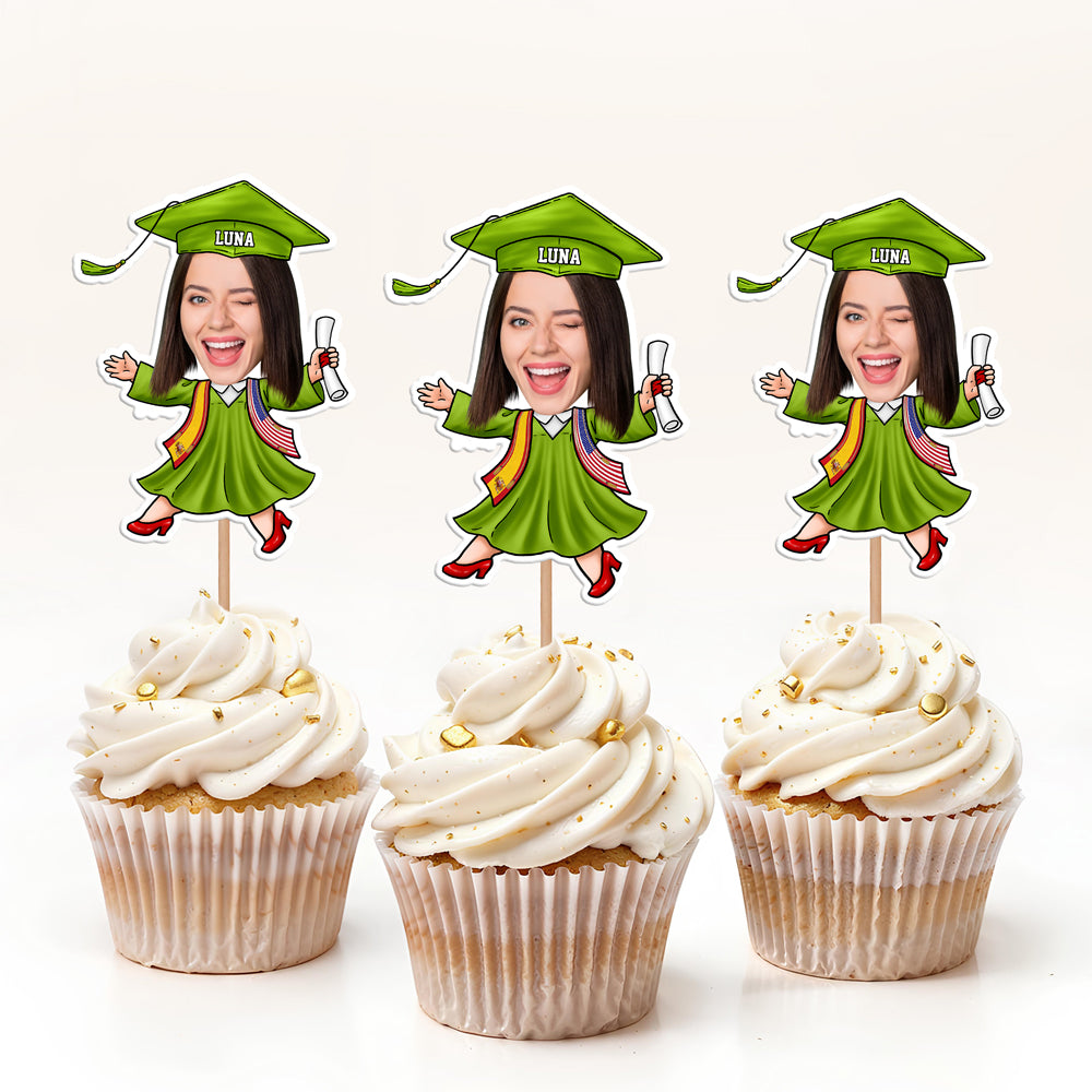 Custom Face With Country Flag Graduation Decoration Cupcake Toppers TH10 169115