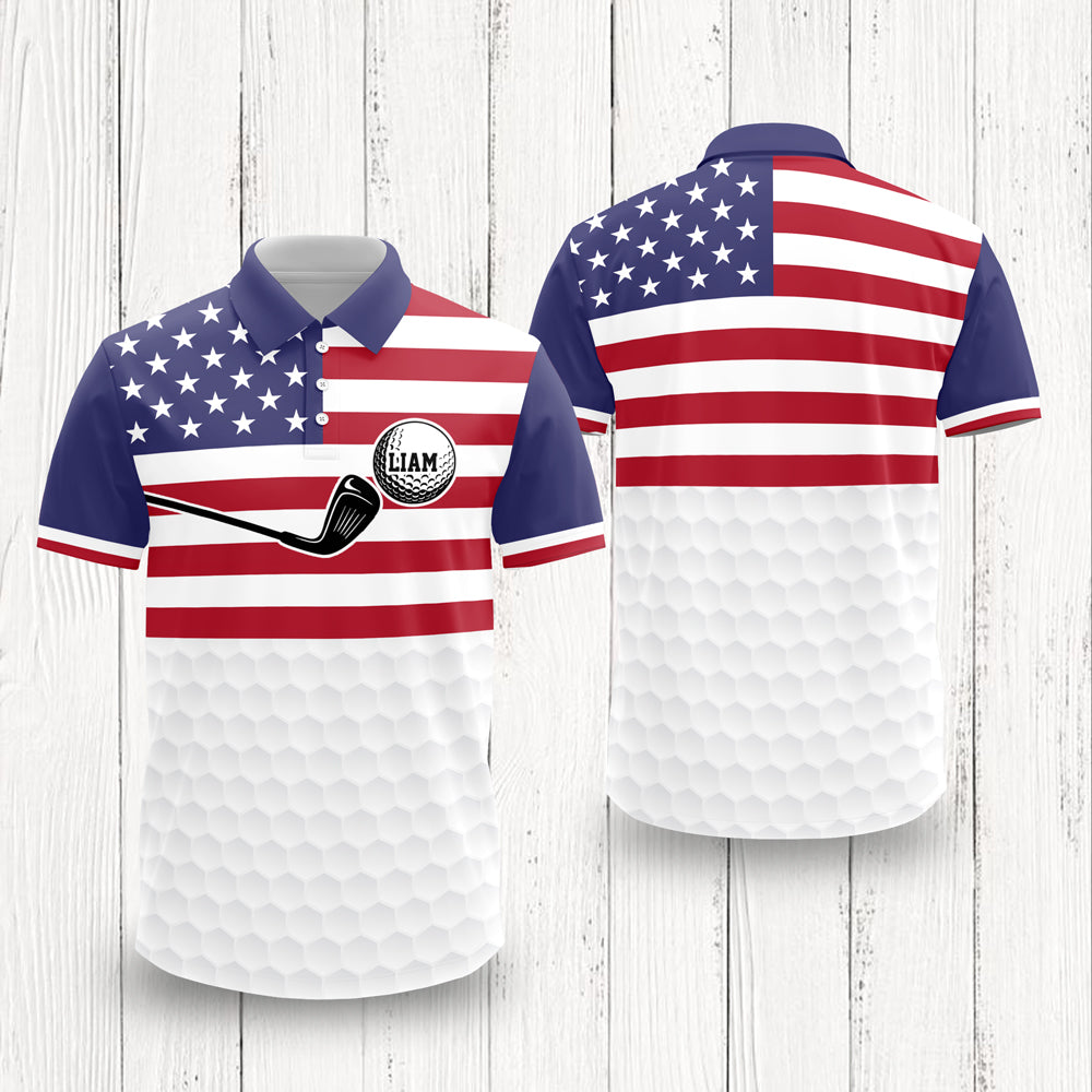 Custom Name American Flag Golf Polo Shirt Gift For Golfer, Golf Lovers HA75 898712
