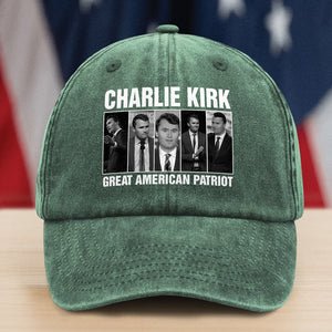 Charlie Kirk Great American Patriot Washed Denim Baseball Cap HA75 64476