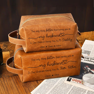 Having You As A Dad - Personalized Engraved Men's Leather Toiletry Bag HO82 894226