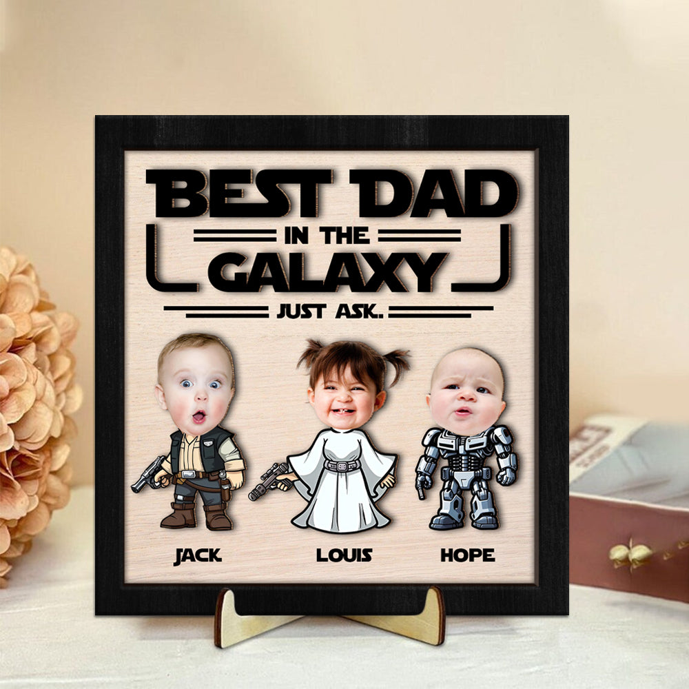 Custom Kid Photo Best Dad In The Galaxy Square Wooden Plaque With Stand LM32 893479