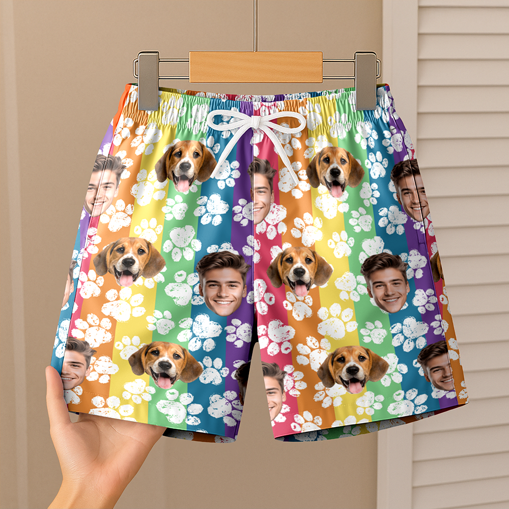 Custom Photo Paw Pattern Beach Shorts - Custom Funny Pet Lover Gift CH07 910558