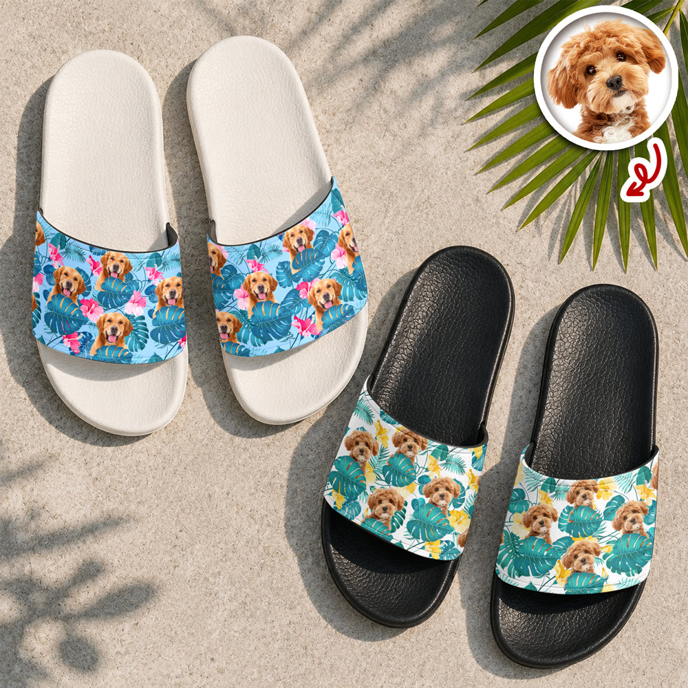 Custom Dog Photo Tropical Floral Summer Vibe Slide Sandals LM32 669119