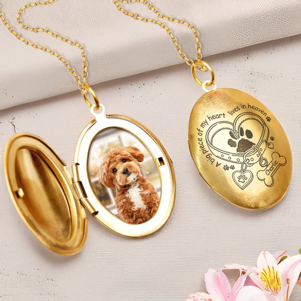 Custom Pet Photo A Big Piece Of My Heart Live In Heaven Memorial Locket Necklace LM32 893325