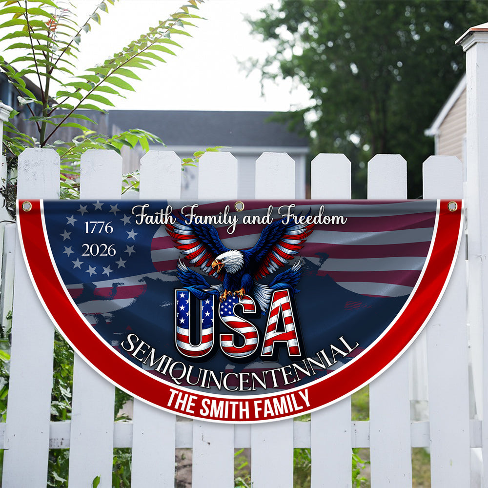 Custom Family Name Faith, Family & Freedom America 250 Years Patriotic Non-pleated Fan Flag HO82 901314