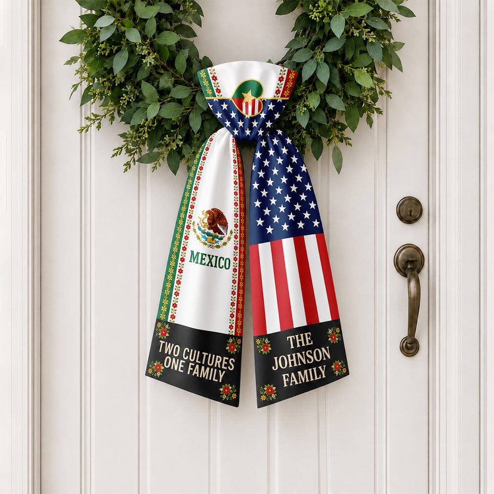 Personalized Family Name Mexico USA Two Cultures One Family Wreath Sash LM32 669881