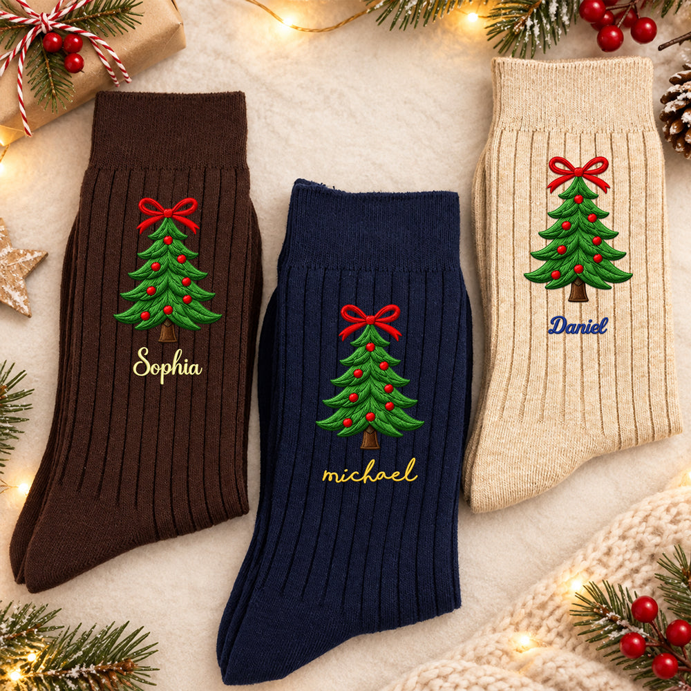 Personalized Name Christmas Tree Embroidered Socks HO82 904016