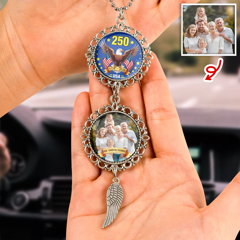 Custom Family Photo American Flag Eagles 250 Car Hanging Ornament With Charm LM32 897809
