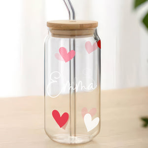 Custom Name Heart Glass Can With Lid Gift For Family TH10 896905