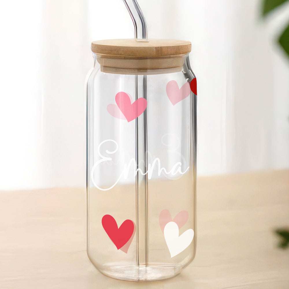 Custom Name Heart Glass Can With Lid Gift For Family TH10 896905