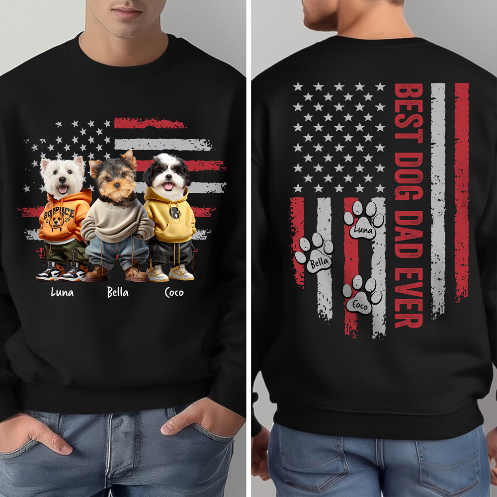 Custom Photo Best Dog Cat Dad Ever US Flag Back & Front Dark Shirt Uniform Ver HA75 892398
