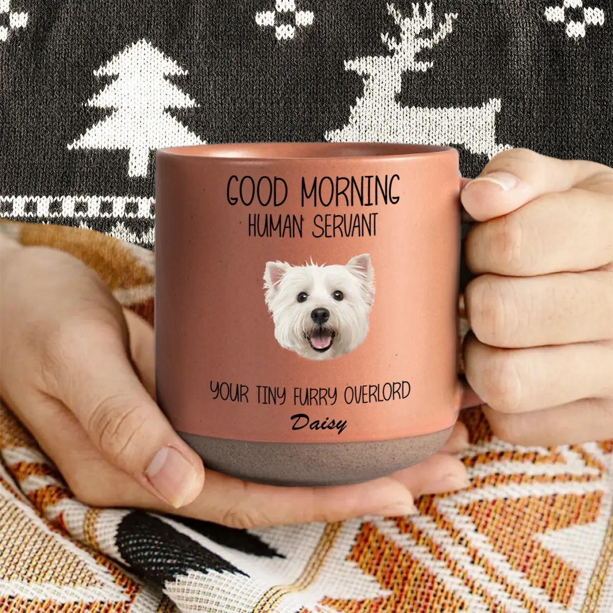 Custom Photo Good Morning Human Servant Dog Cat Pottery Mug TH10 892091