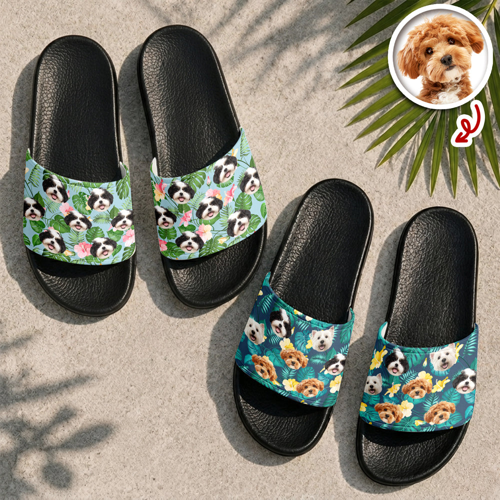 Custom Pet Face Hawaiian Slide Sandals Pet Lover Gift, Summer Vacation Sandals LM32 669121