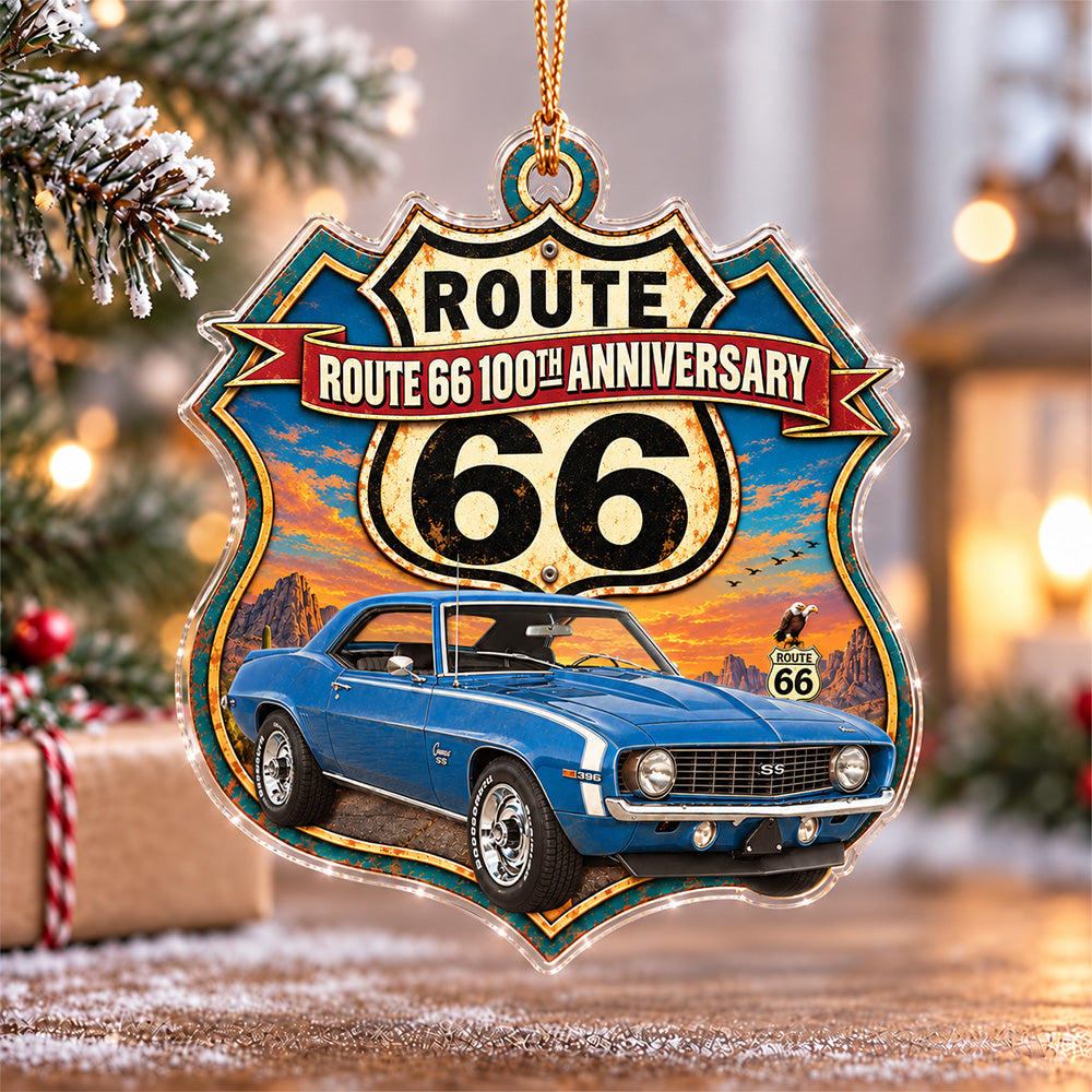 Custom Car Photo 100th Anniversary Of Route 66 Acrylic Ornament, Christmas Tree Decoration Gift CH07 180966