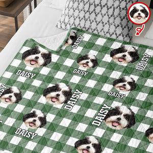 Custom Photo Name Dog Cat Christmas Pattern Quilt Blanket For Pet Lovers LM32 897151
