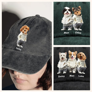 Custom Photo And Name Dog Washed Denim Baseball Cap For Dog Pet Lover HA75 897528