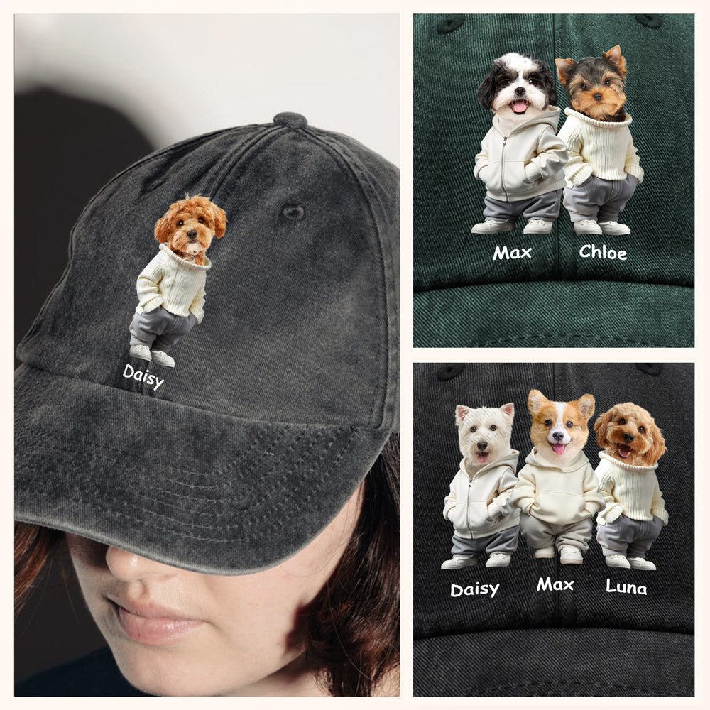 Custom Photo And Name Dog Washed Denim Baseball Cap For Dog Pet Lover HA75 897528