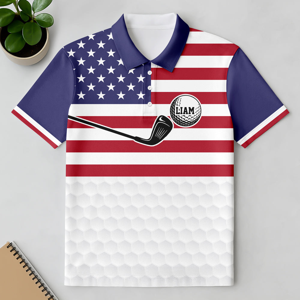 Custom Name American Flag Golf Polo Shirt Gift For Golfer, Golf Lovers HA75 898712