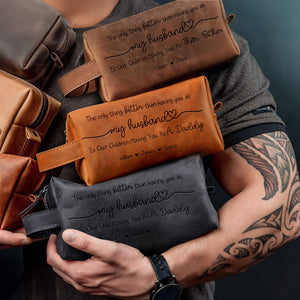 Having You As A Dad - Personalized Engraved Men's Leather Toiletry Bag HO82 894226