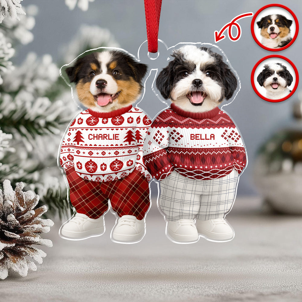 Custom Photo Dog Cat Xmas Clothes Christmas Acrylic Ornament For Christmas HA75 897942