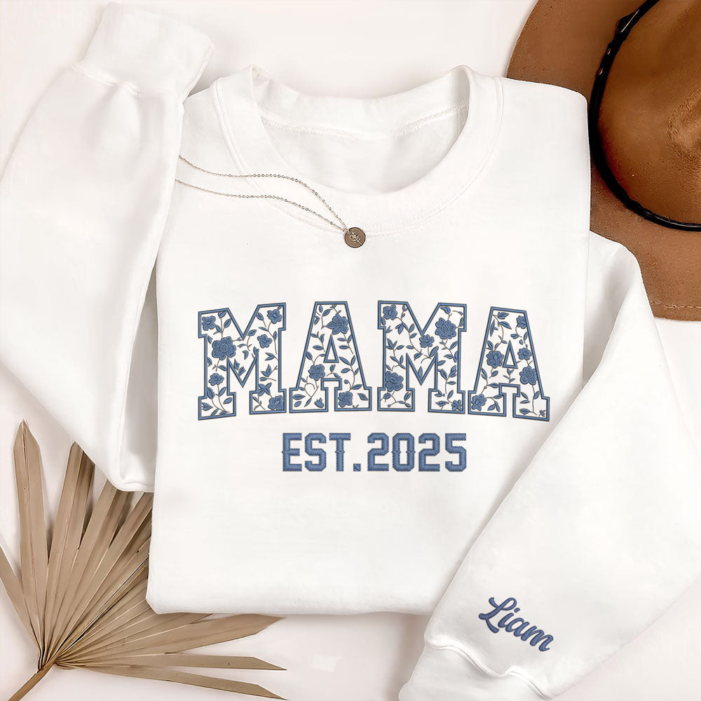 Custom Name Mama Sleeve Embroidered Sweatshirt Gift For Mother's Day LM32 899101