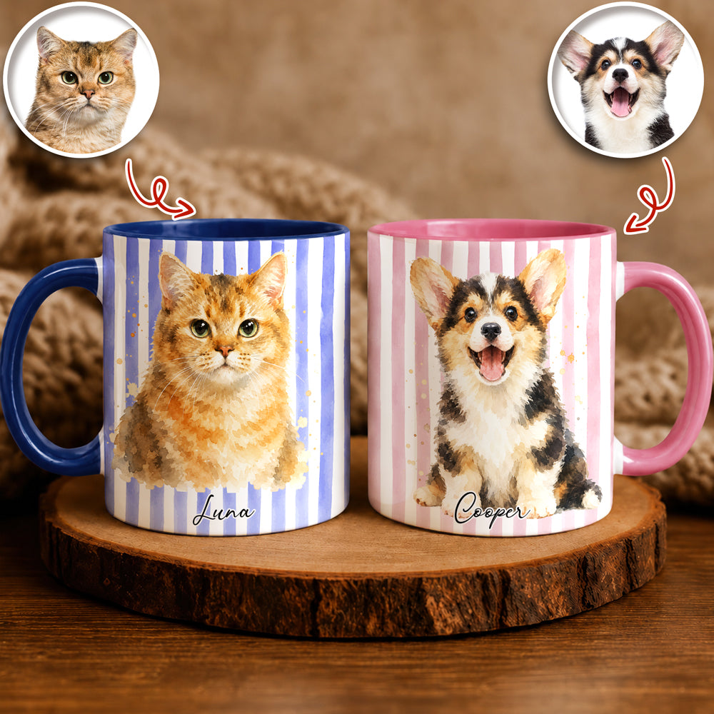 Custom Pet Photo Portrait Watercolor Print Full Accent Mug For Pet Lovers LM32 669437