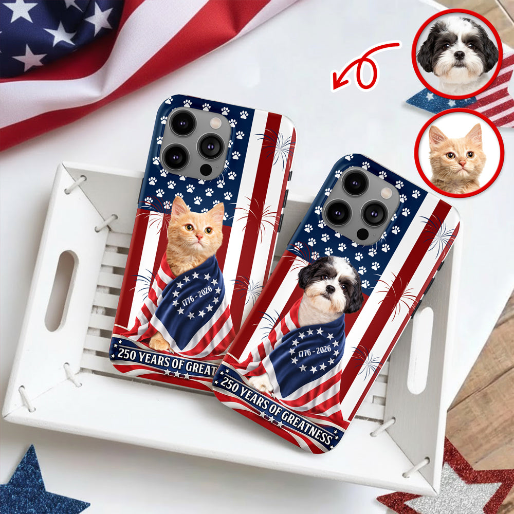 Custom Photo My Dog, Cat Loves America 250 Patriotic Phone Case HO82 901206