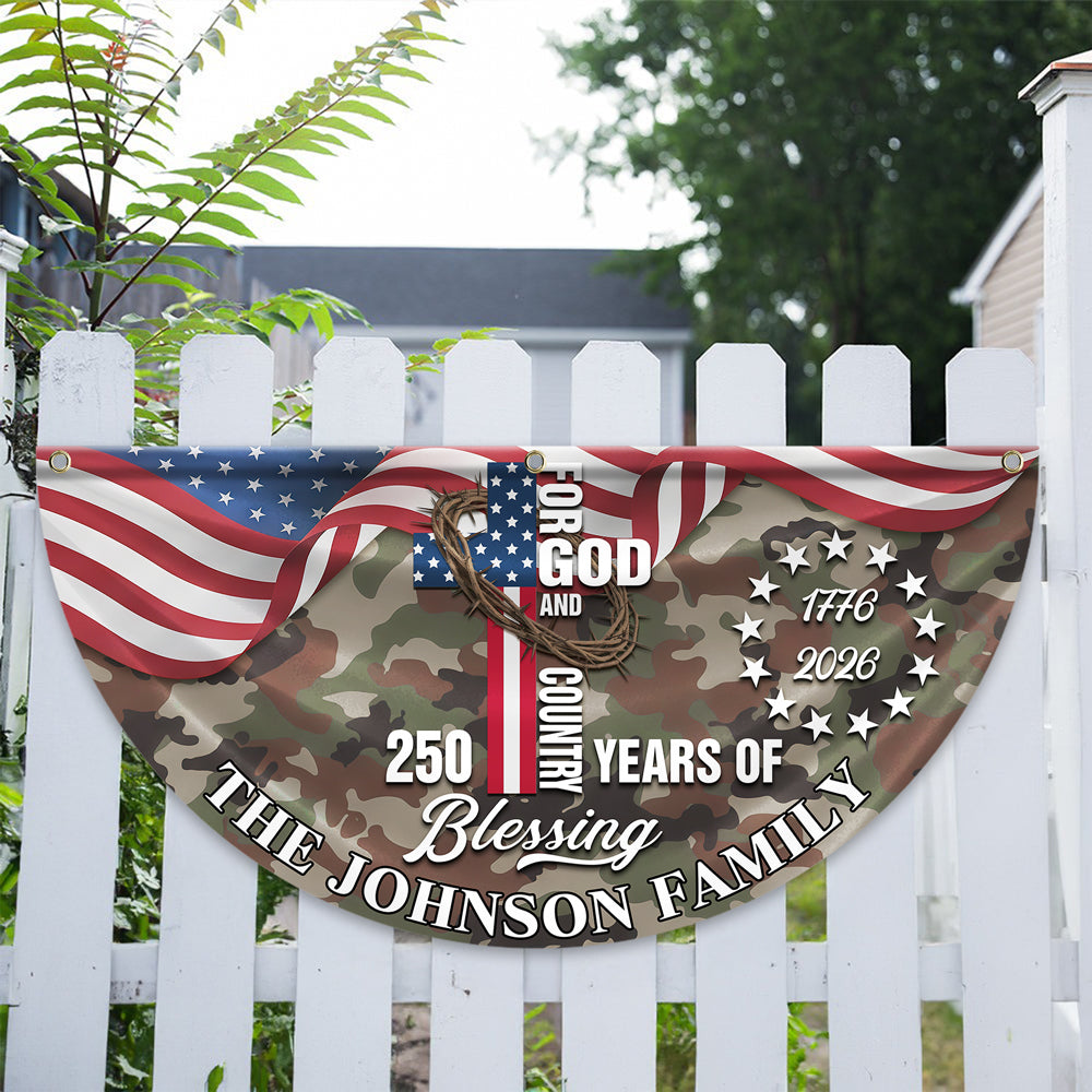 Custom Family Name USA 250th Anniversary 1776–2026 Camo Non-pleated Fan Flag HO82 901506
