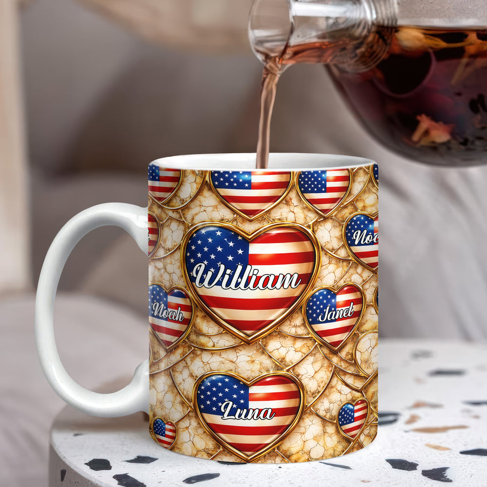Custom Name American Flag Heart 3D Effect Coffee Mug, Personalized Patriotic Gift TH10 169347
