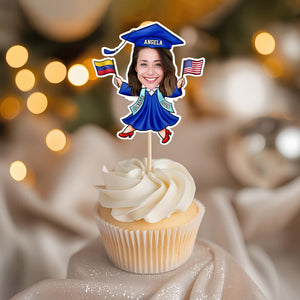 Custom Funny Face Flag Nations Graduation Decoration Cupcake Toppers LM32 893309