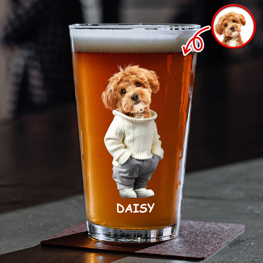 Custom Photo And Name Dog Cat Print Beer Glass HA75 897594