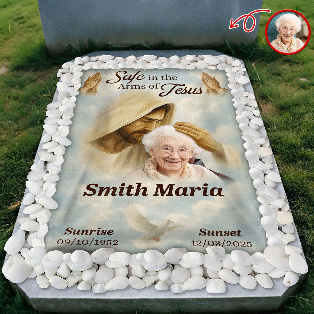 Custom Photo Safe in the Arms of Jesus Grave Blanket Memorial Gift LM32 897511