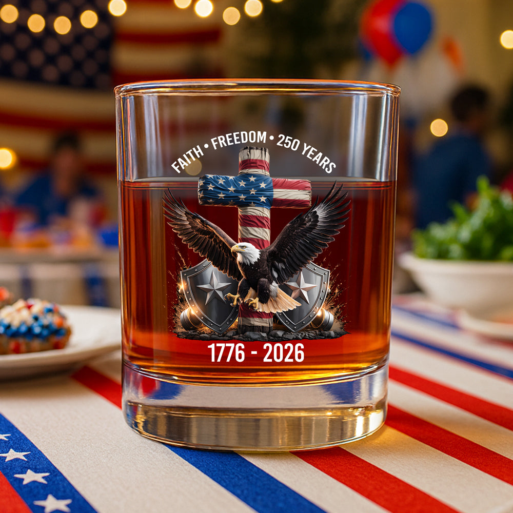 250 Years of Freedom Eagle Patriotic 1776 - 2026 Whiskey Glass HO82 901274