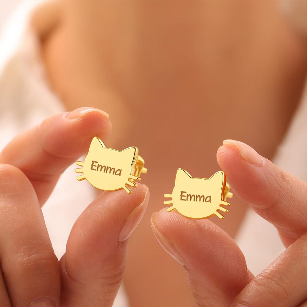 Personalized Cat Face Print Engraved Stud Earrings - Birthday Gift, Memorial Gift For Pet Lovers LM32 897475