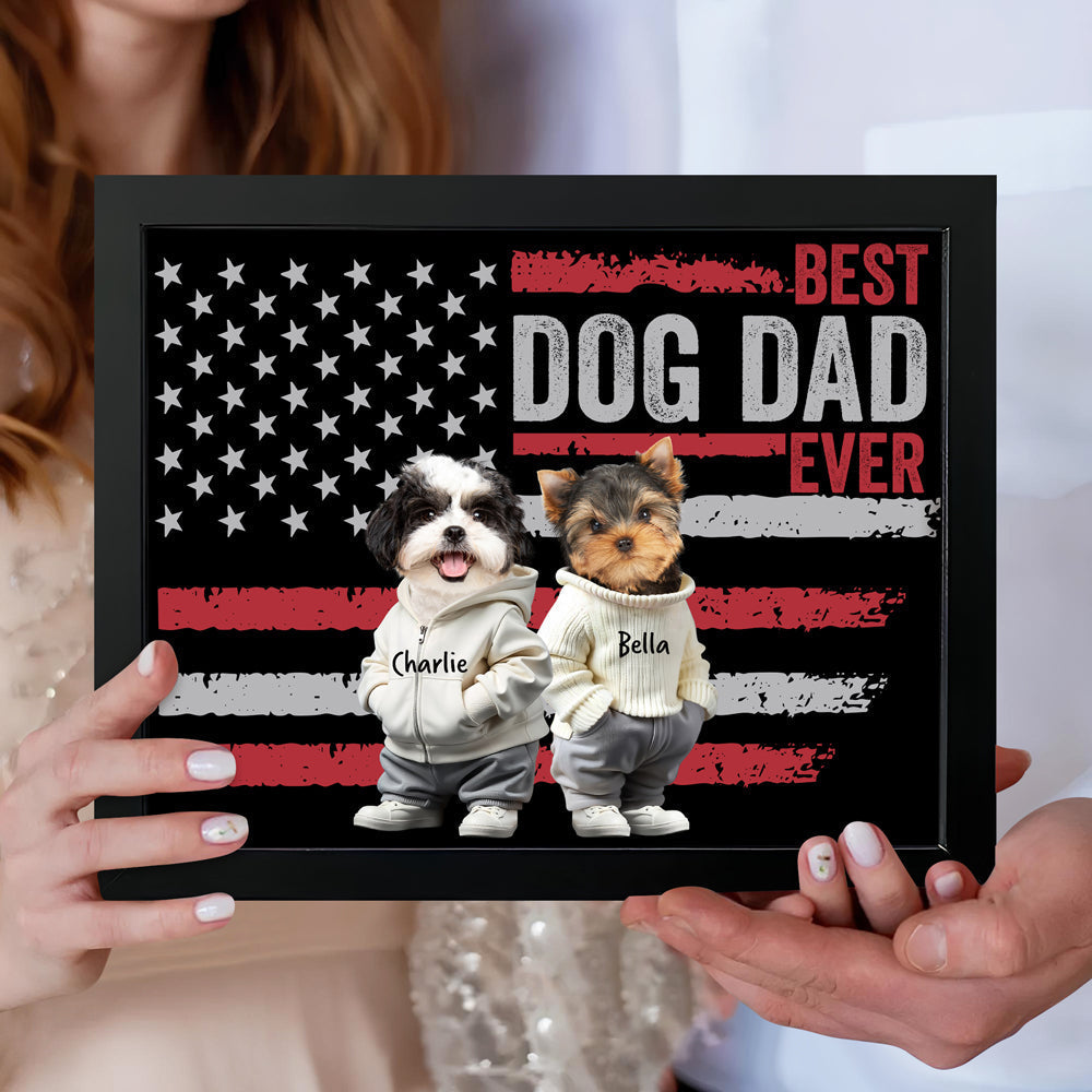 Custom Photo Best Dog Cat Dad Ever US Flag Picture Frame Father's Day Gift HA75 892076