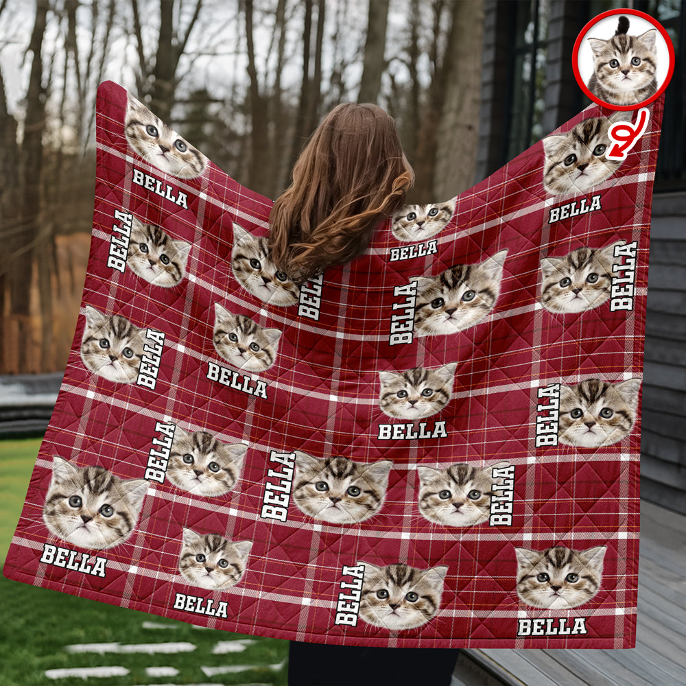 Custom Photo Name Dog Cat Christmas Pattern Quilt Blanket For Pet Lovers LM32 897151